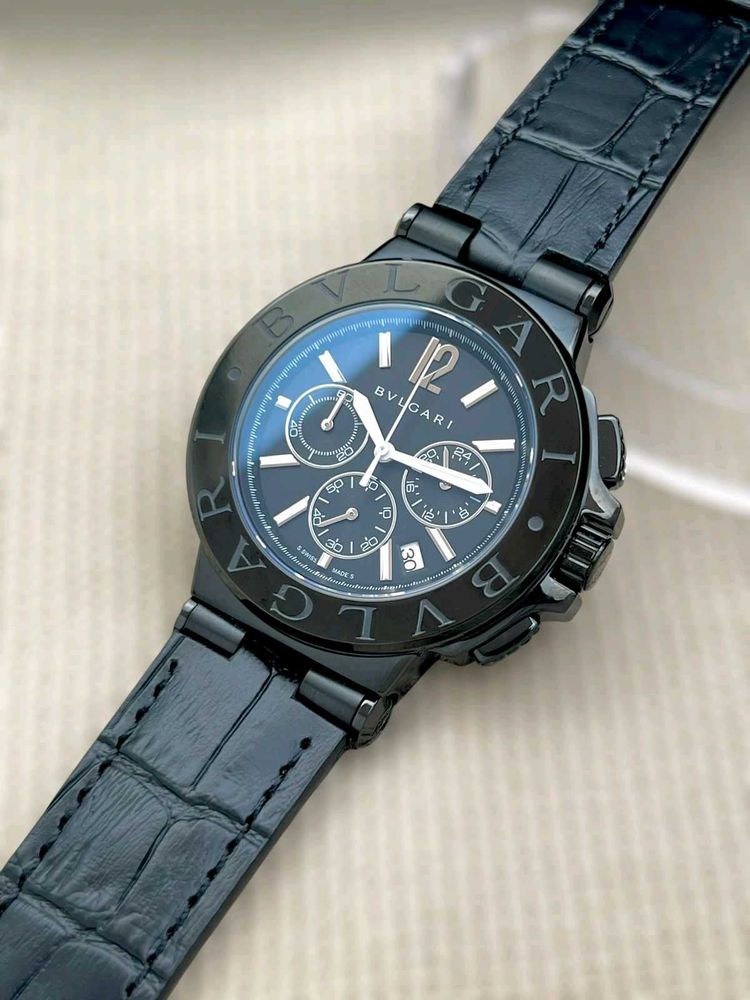 Bvlgari Luxury Chronograph Watch – Black Dial &amp; Le