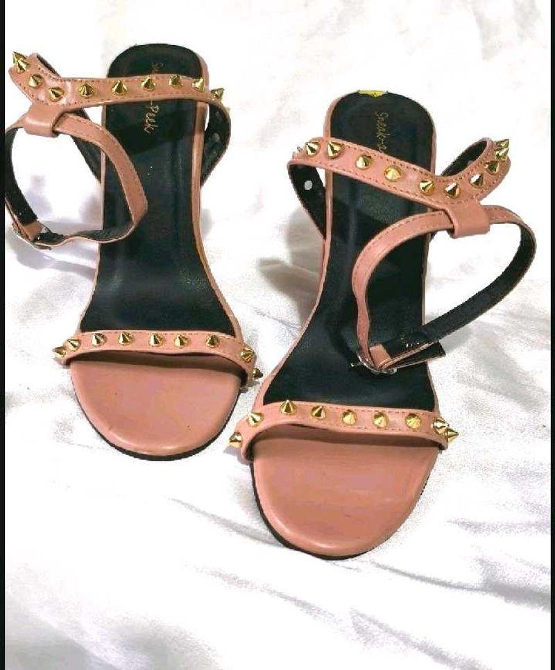 Studded Pink Block Heels with flaws
