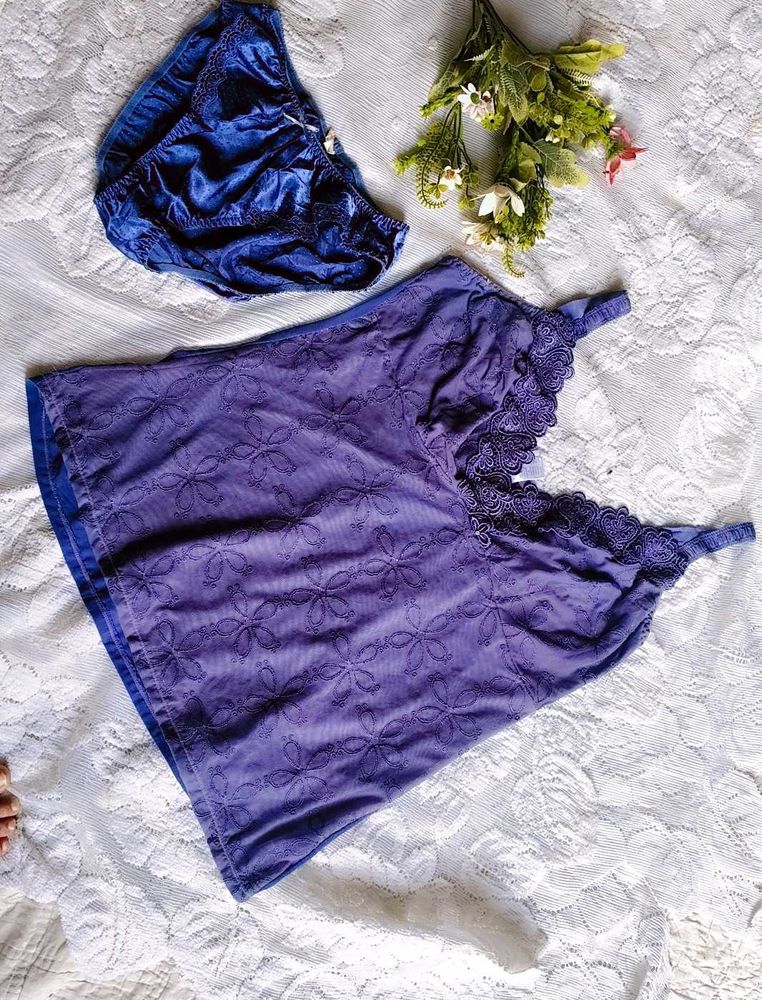 lace detail embroidery Floral Camisole &amp; Panty Set