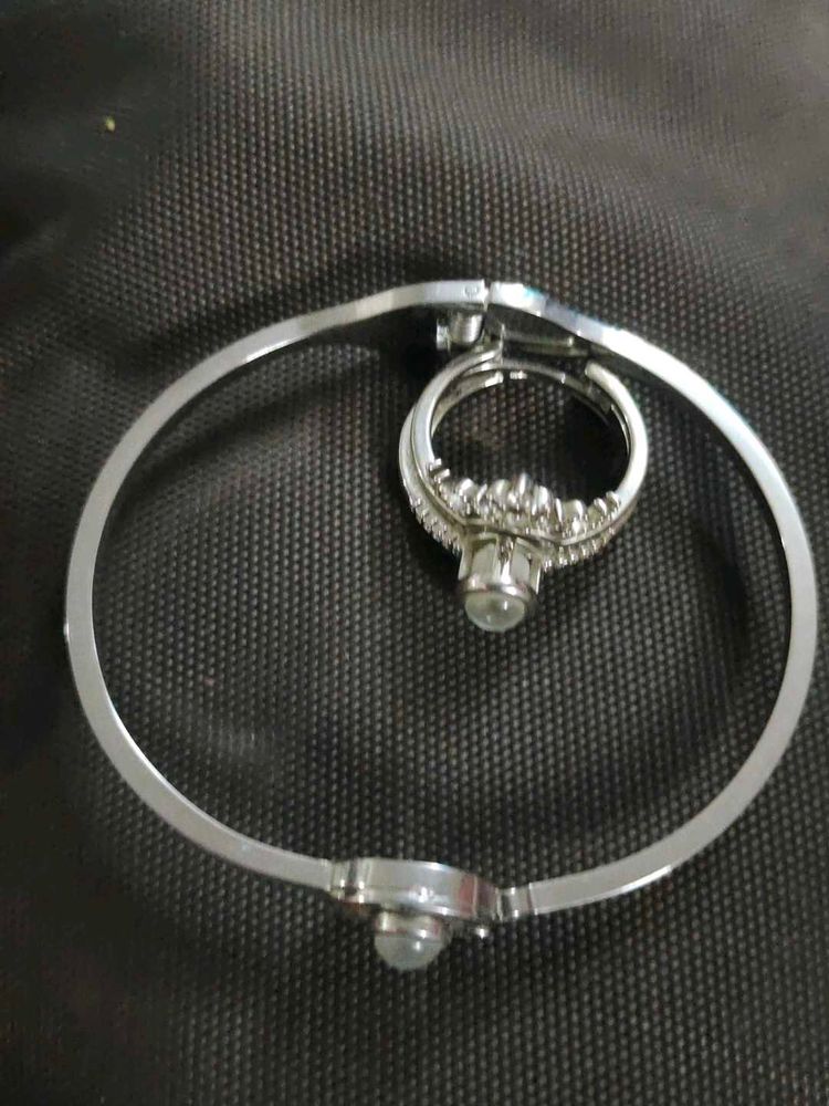ANTI TURNISH|Elegant Silver Bracelet and Ring Set