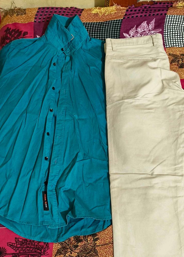 Premium Teal Shirt + Cream Formal Pant