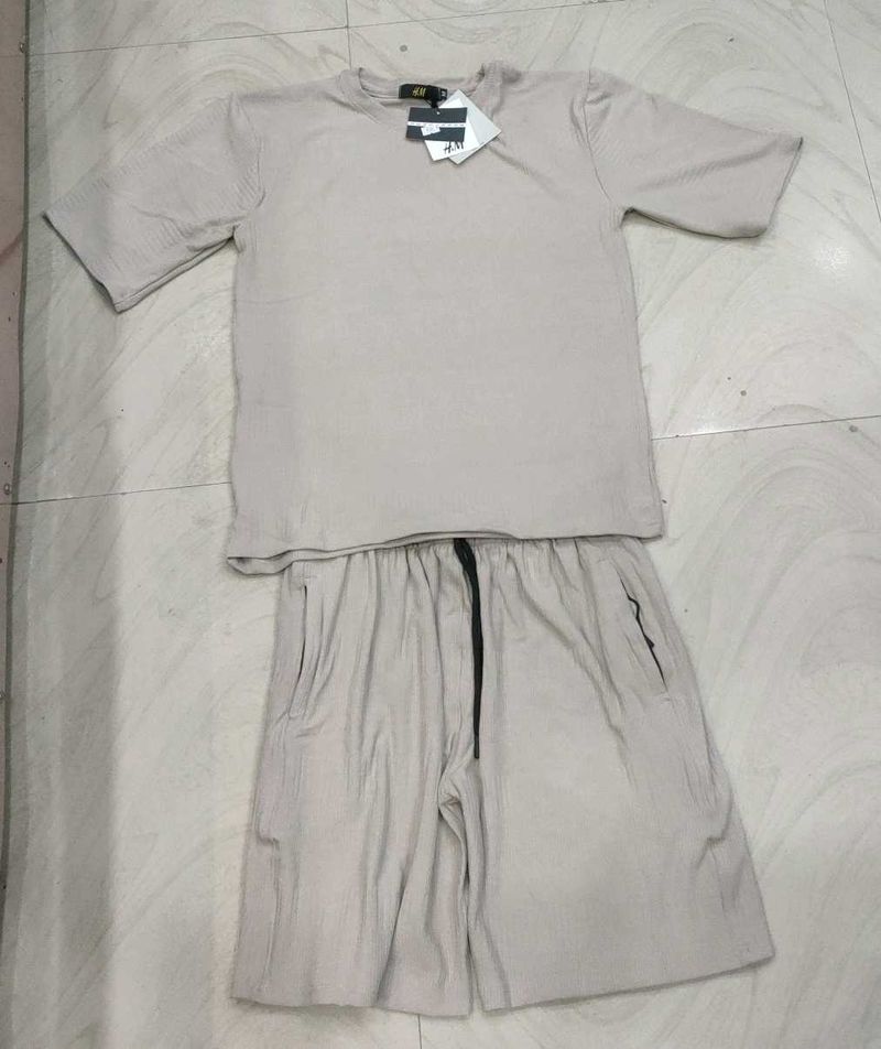 Beige T-Shirt &amp; Shorts Set