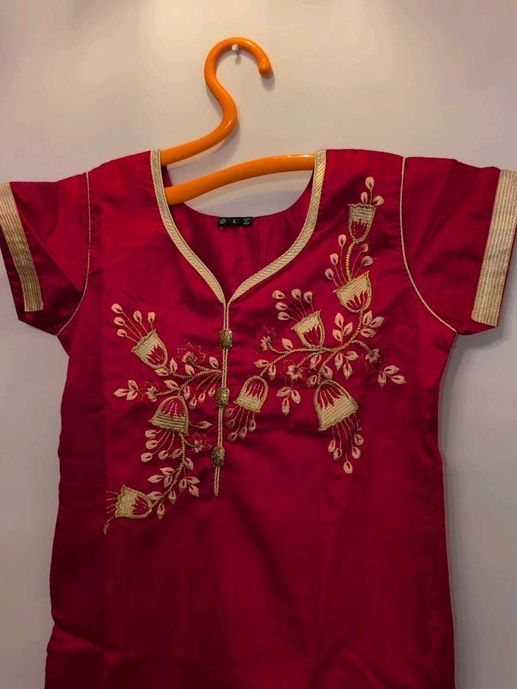Elegant Dark Pink Embroidered Kurta with dupatta