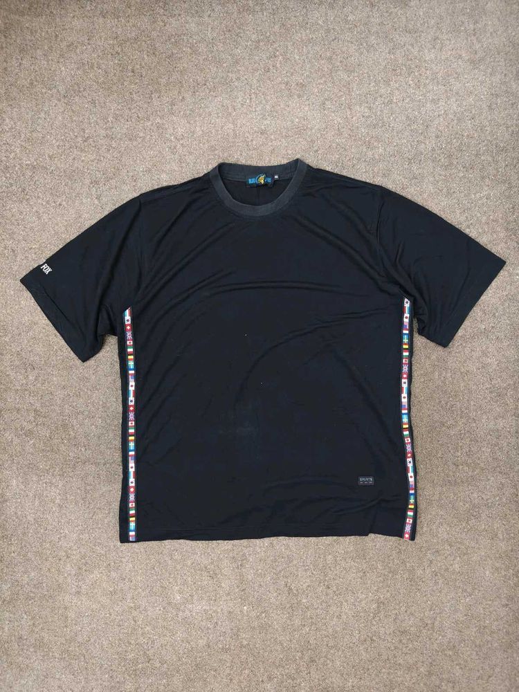 Men's Black T-Shirt with Flag Trim