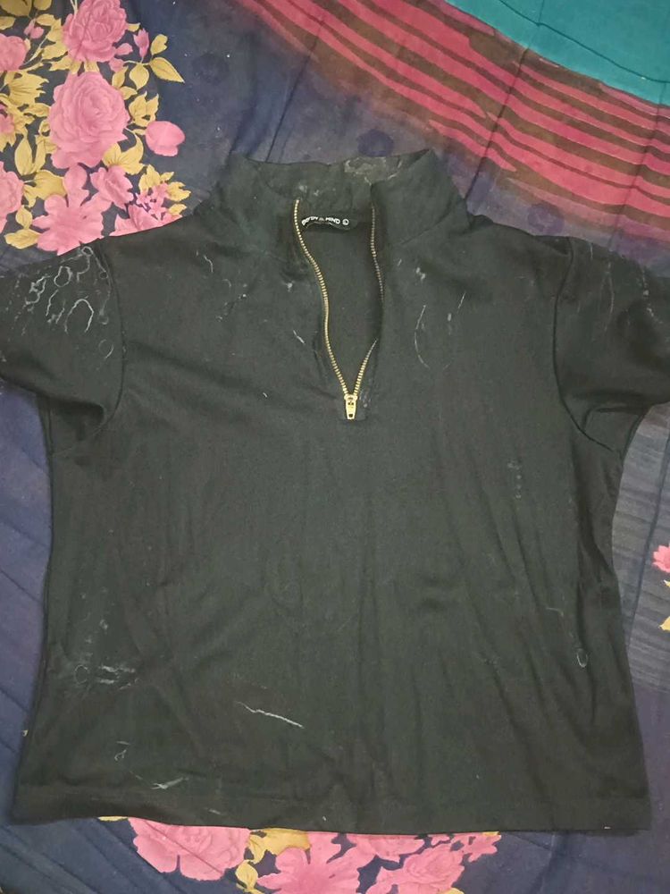 Black Zip Neck Top
