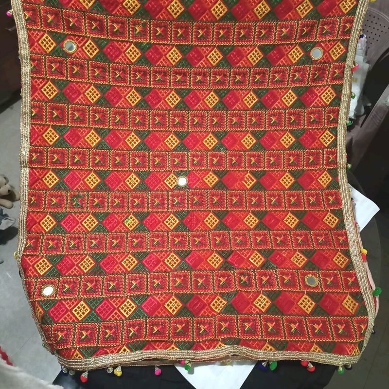 Red Phulkari Embroidery Mirror Dupatta