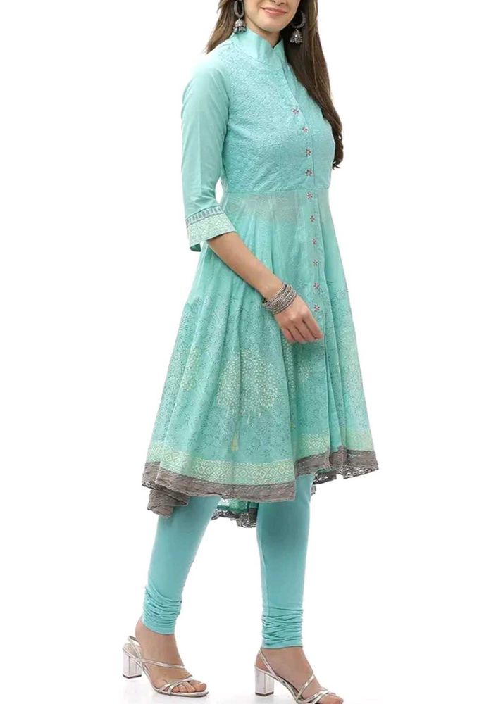 Aqua Printed Kurta &amp; Leggings Set