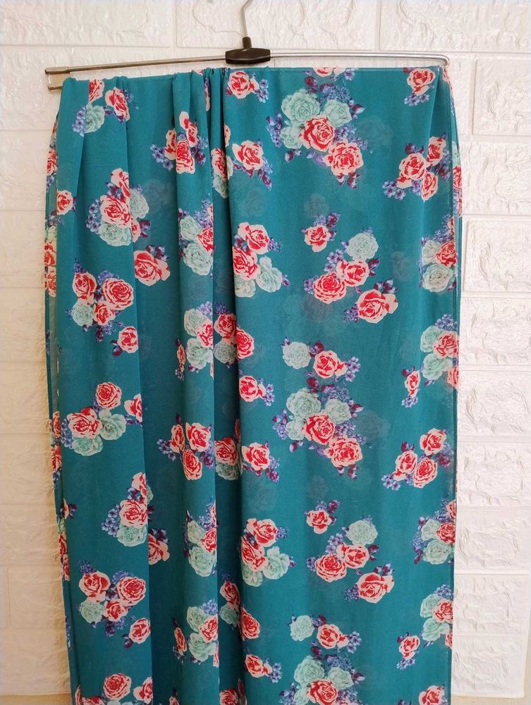 Teal Green Floral Printed Scarf/Hijaab