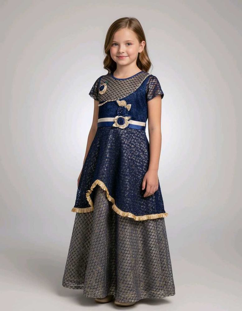 Elegant Blue &amp; Silver Party Dress For girls