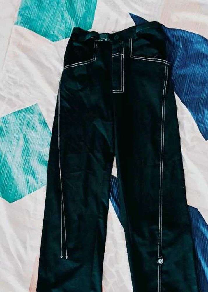 Stylish High-Waisted Contrast Stitch Trousers