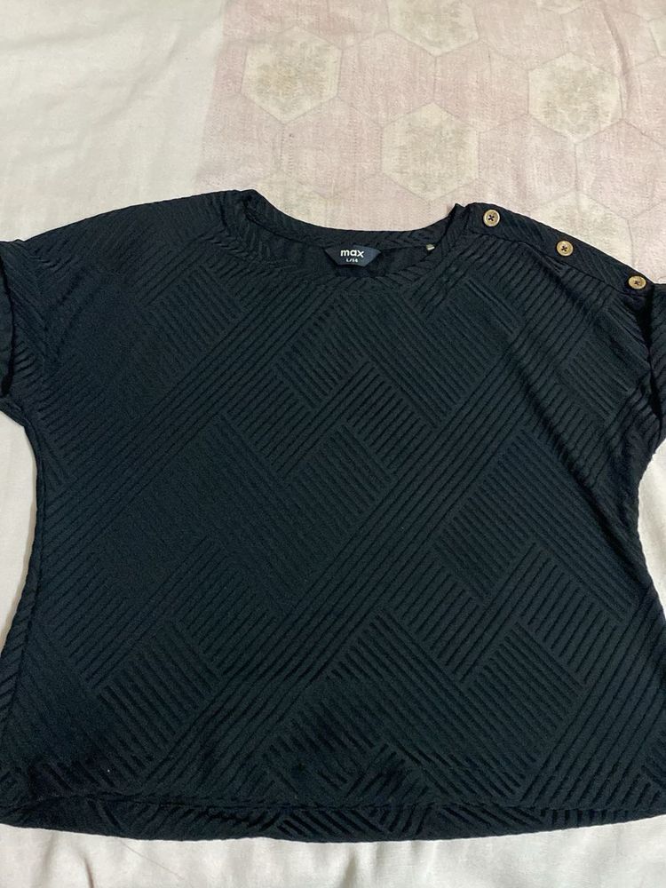 MAX Black Textured Button-Detail Top