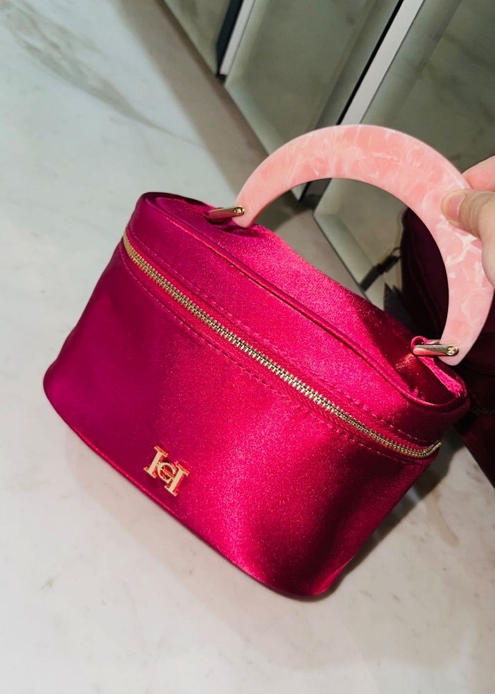 carolina herrera Chic Pink Satin Vanity Bag