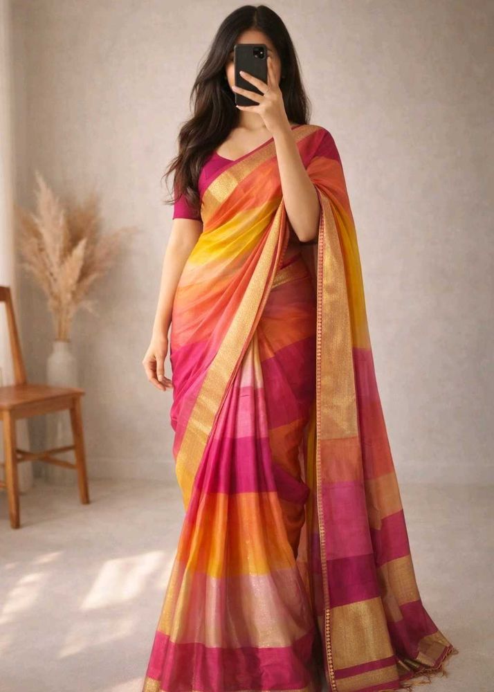 Vibrant Striped Silk Saree💗