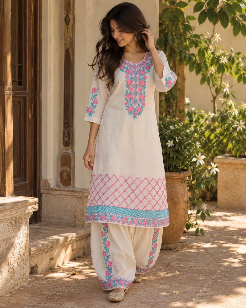 White farshi type Kurta Set with Embroid