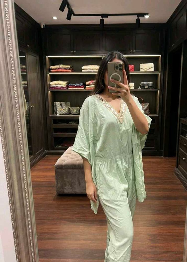 Kaftan with pant and Mirror Work Coord