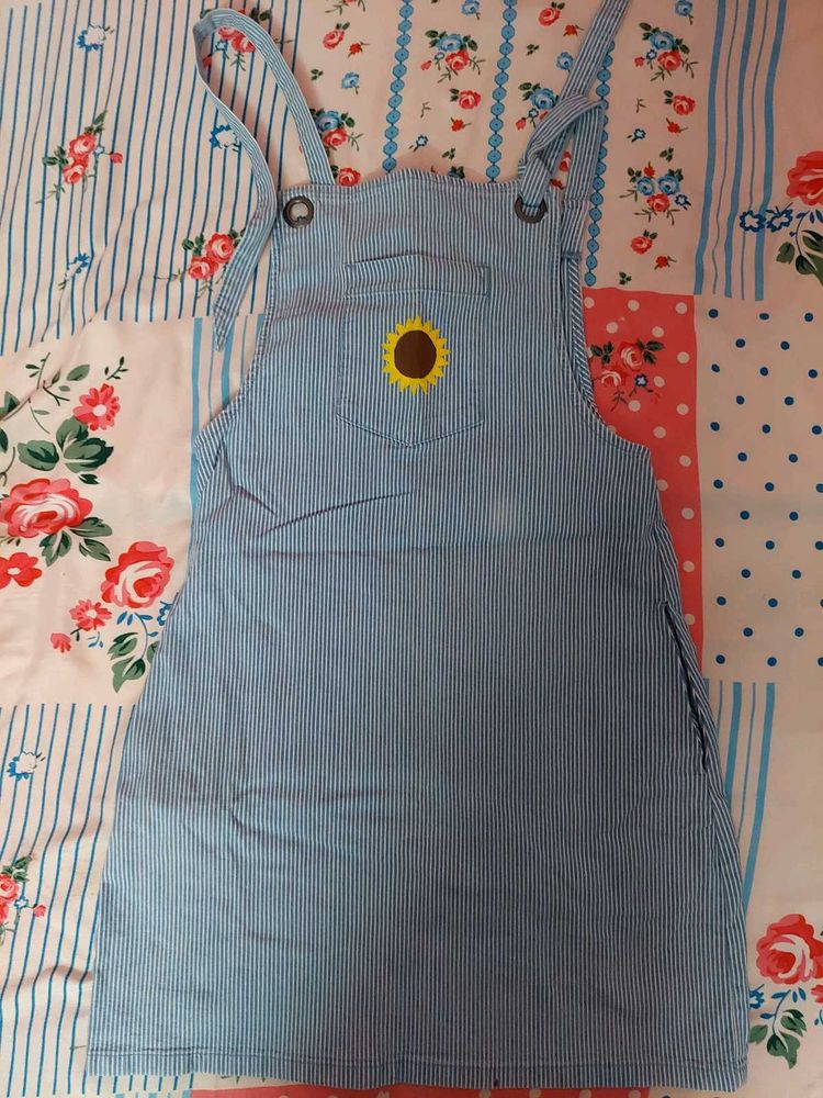 Cute Blue Striped Pinafore Dress