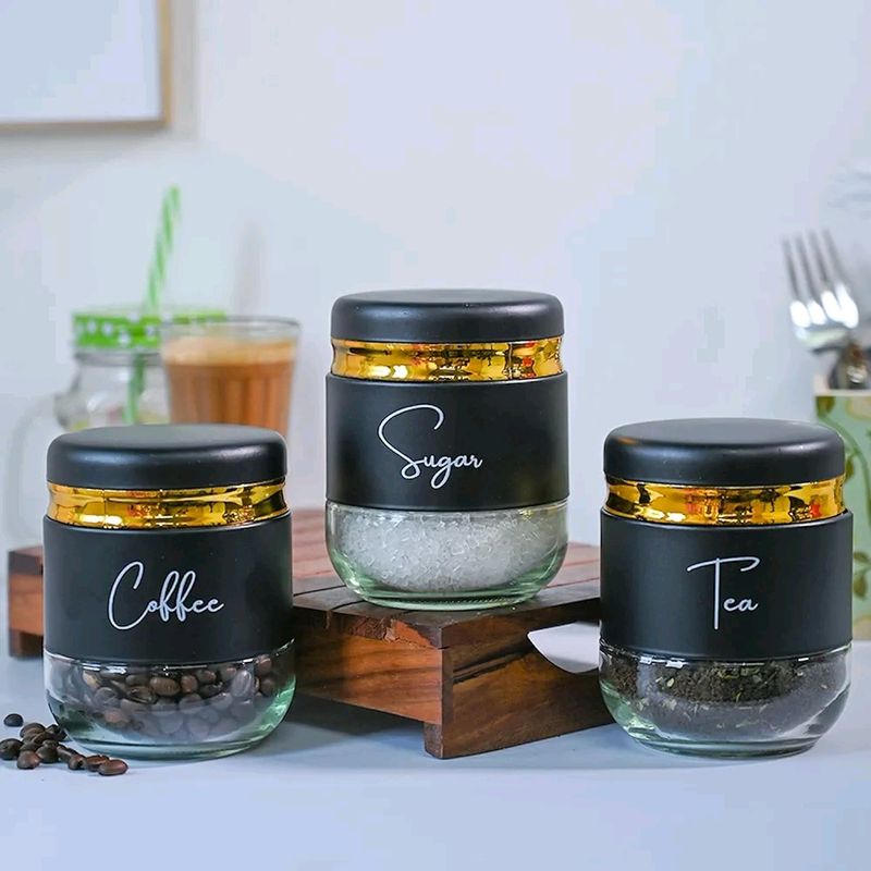 Classy Tea, Coffee, Sugar Container Set in Black