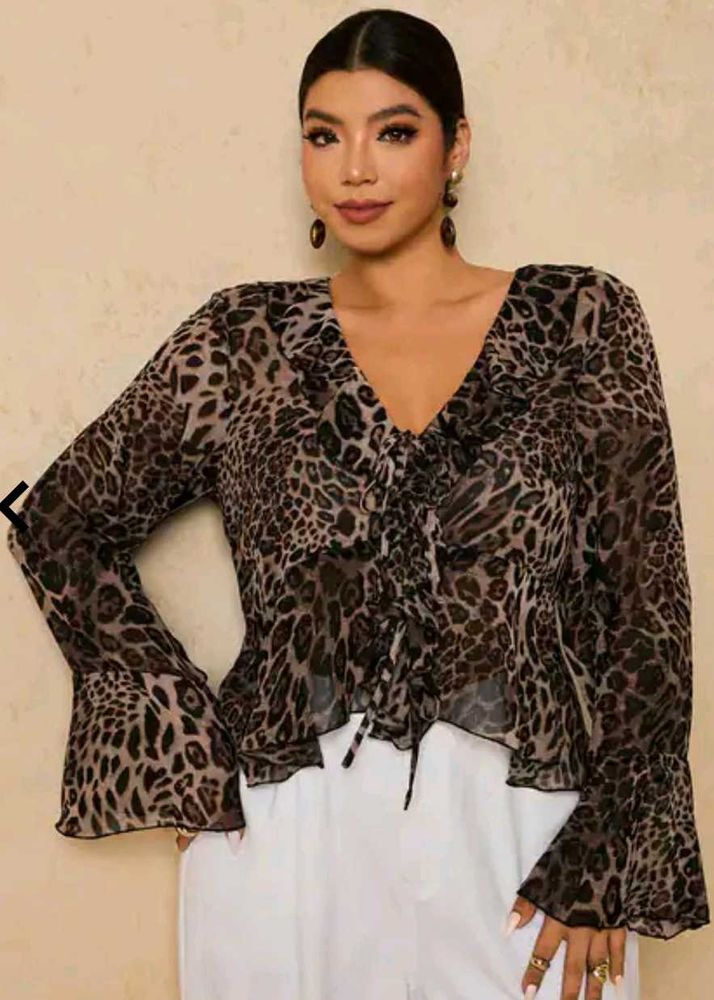 Leopard Print Ruffle Tie-Front Top