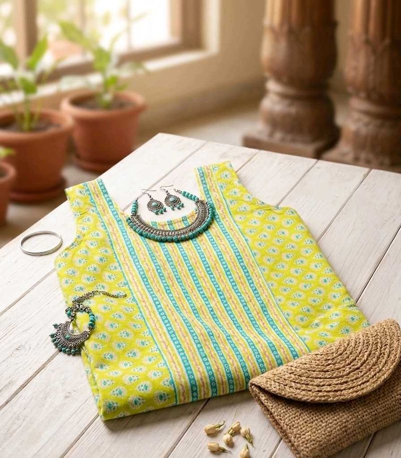 Vibrant Yellow Indian Kurti Top