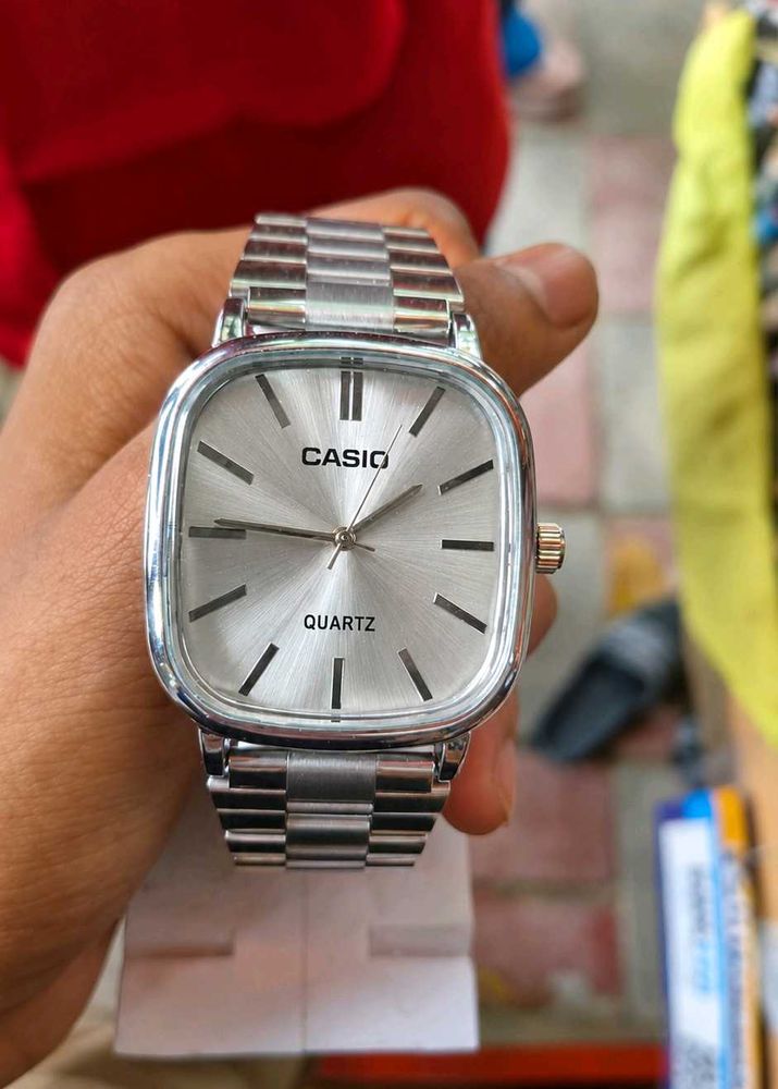 Casio Silver Tone Cushion Case Watch