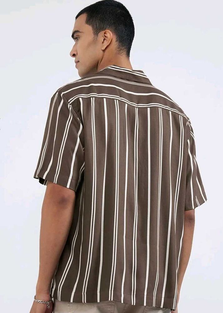 Westside Men's Brown Striped Short Sleeve Shirt