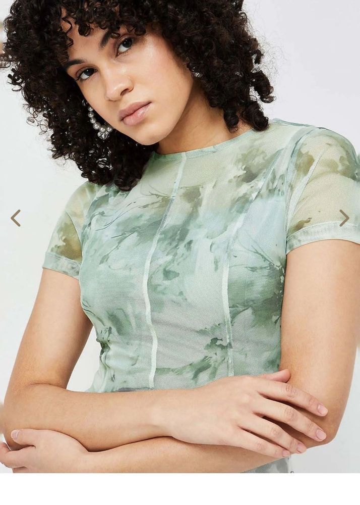 Sheer Marble Print Mesh Top