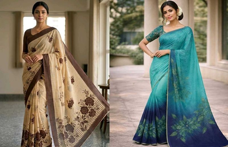 Set of 2 Elegant Floral Print Saree