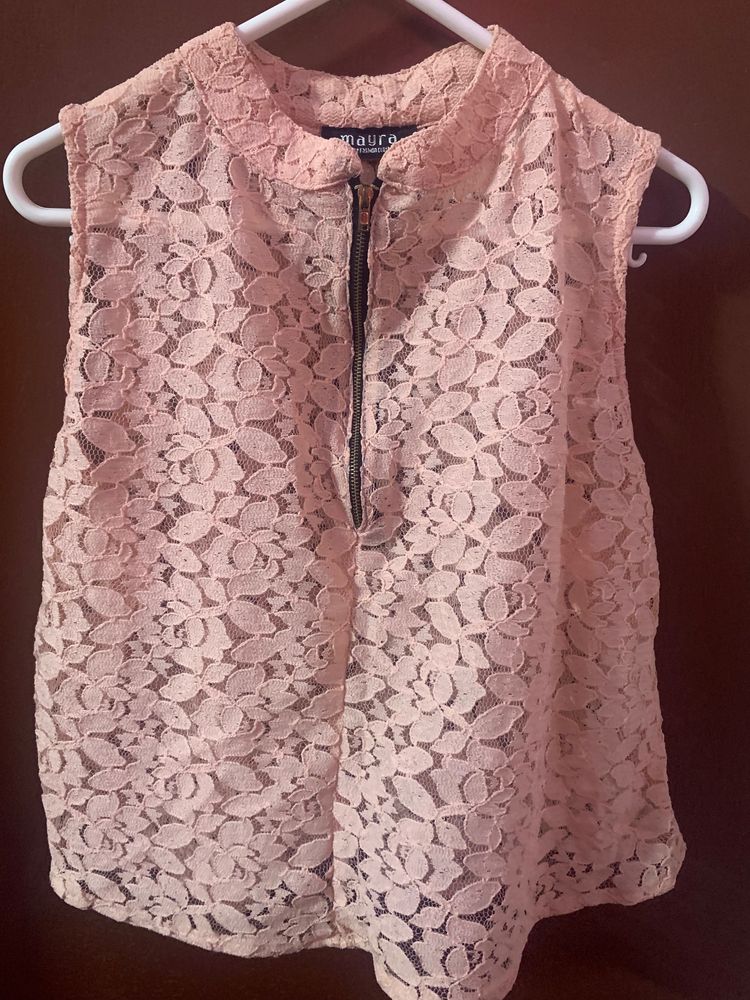 BRAND NEW WOMEN PEACH COLOURED SELF DESIGN TOP