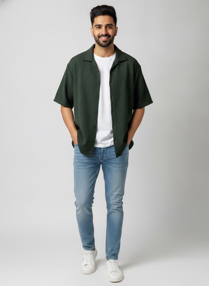 Men's Dark Green Short Sleeve Shirt