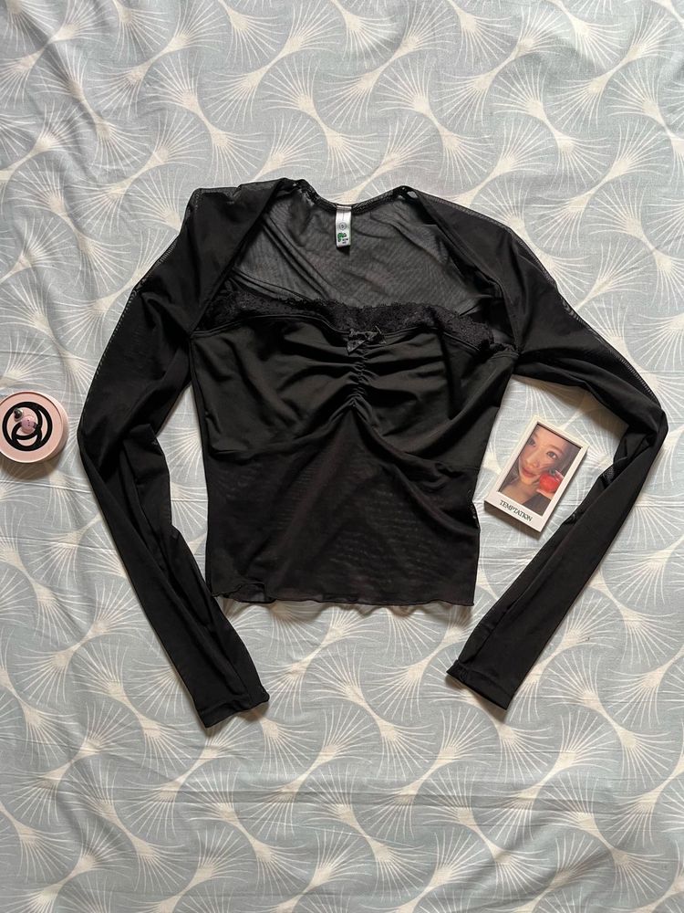 Sheer Black Mesh Long Sleeve Top
