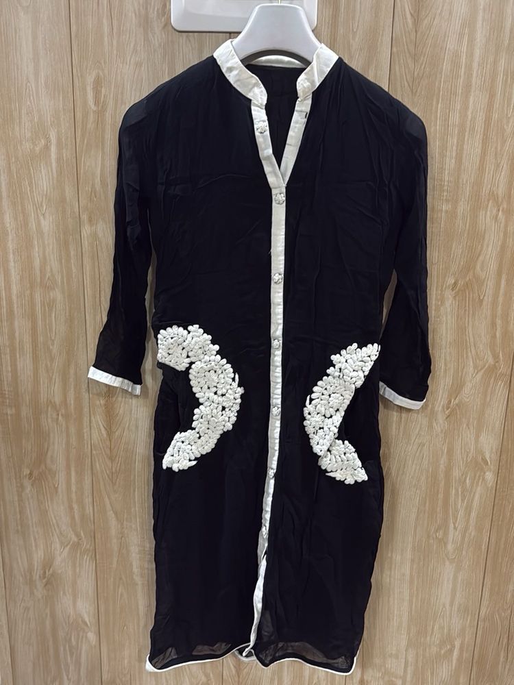 Stylish Black Kurta with White Embellishments
