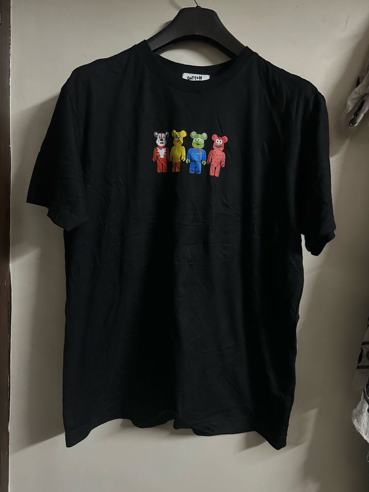 Black Graphic Tee with Bearbrick Characters