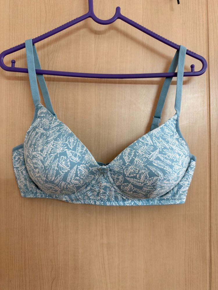 Light Blue Leaf Print Bra