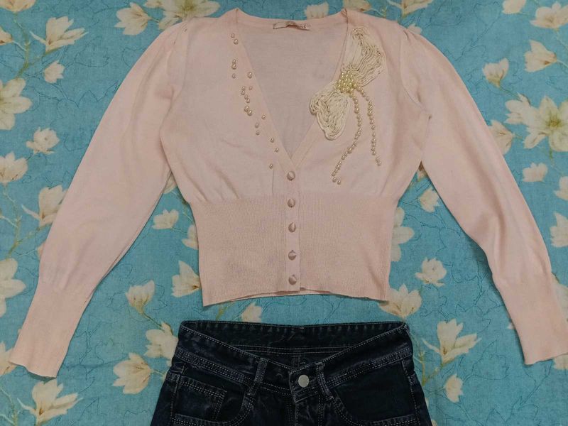 Chic Pearl Embellished Cardigan