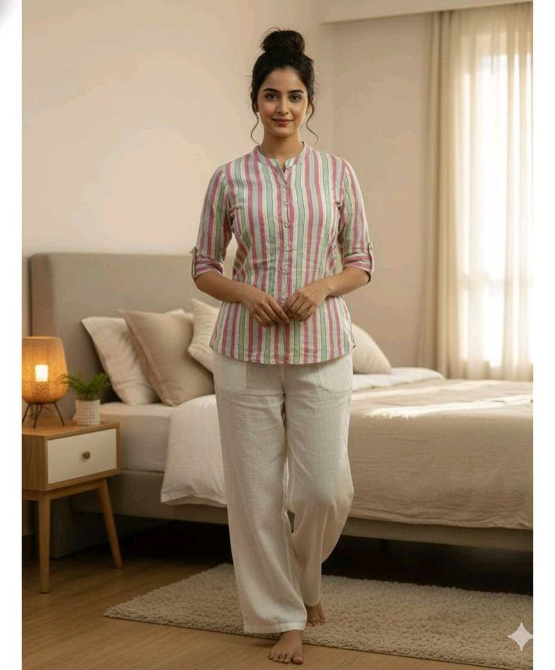 Striped Button-Down Kurti Top