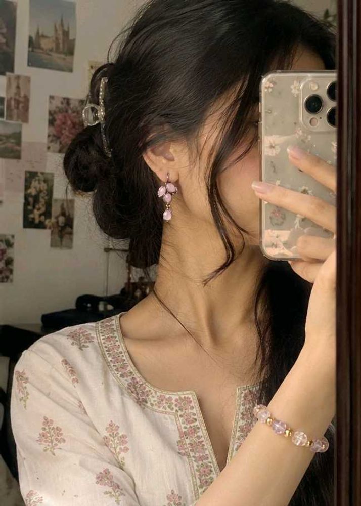Elegant Pink Stone Drop Earrings