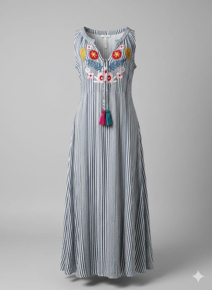 Striped Embroidered Dress with slight di