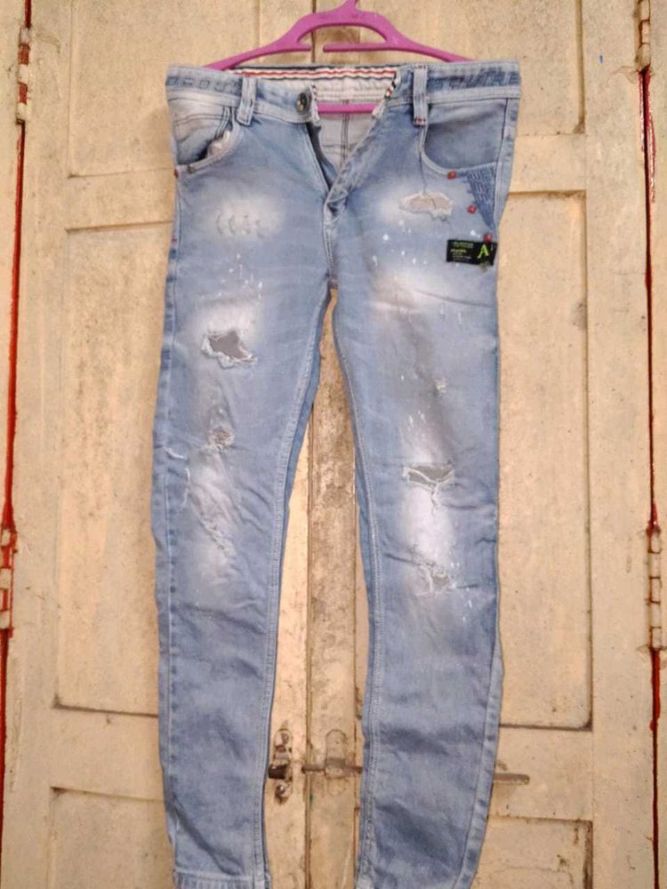 Men's Light Blue Distressed Jeans