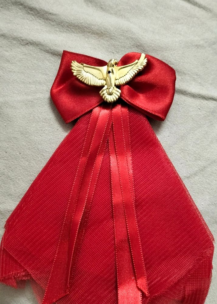Beautiful Red Colour Net &amp; Ribbon Hair Bow Pin