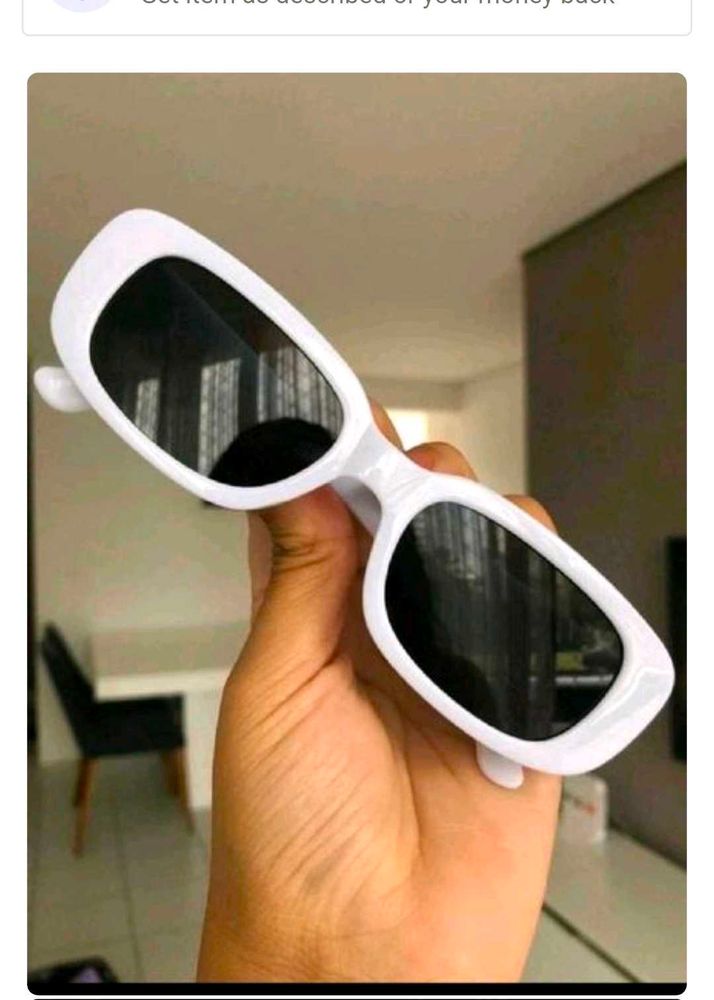 Trendy White Rectangular Sunglasses