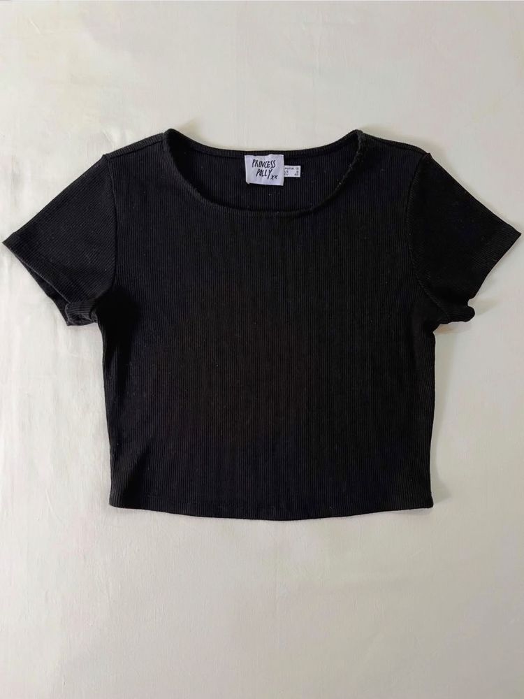 Princess Polly Black Ribbed Crop Top