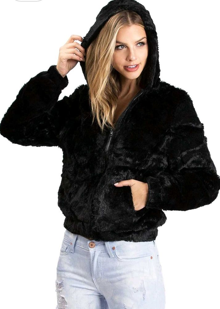 Black Faux Fur Cropped Jacket