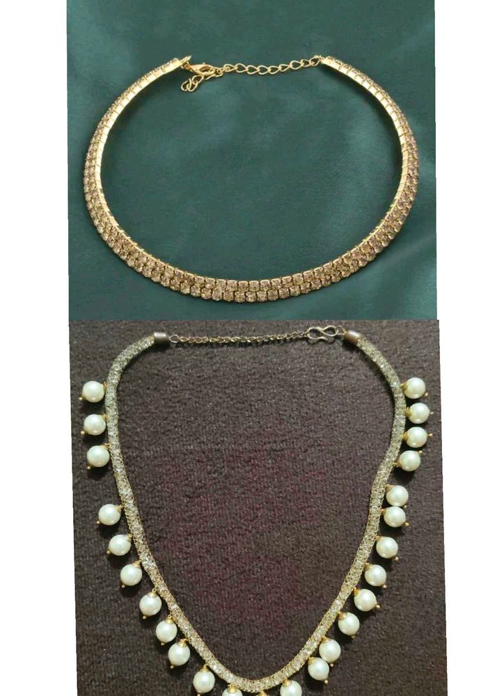 Sparkling Stone Choker and Pearl necklace Combo