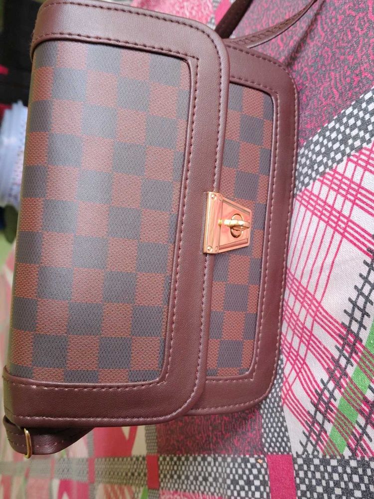 Chic Brown Checkered Crossbody Bag