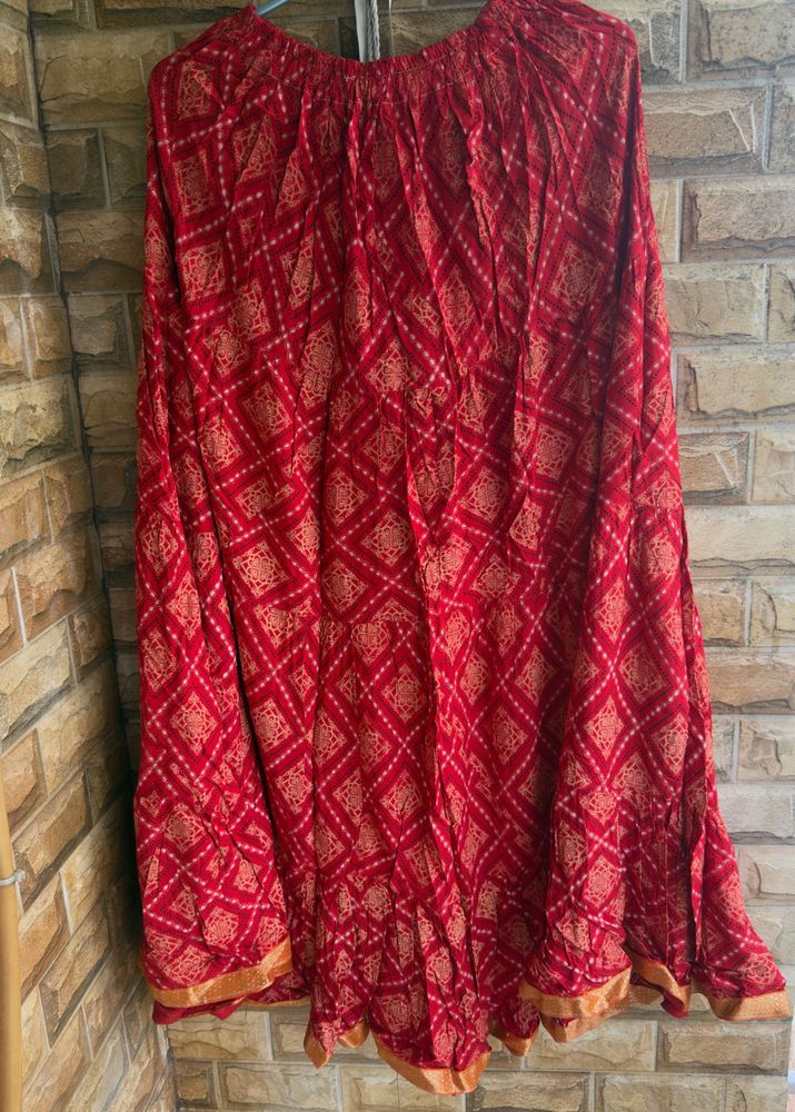 Red Bandhani Print Ethnic Skirt