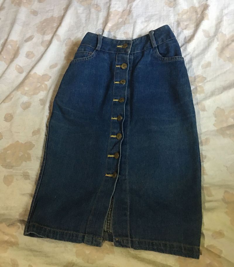 Classic Blue Denim Button-Front Skirt