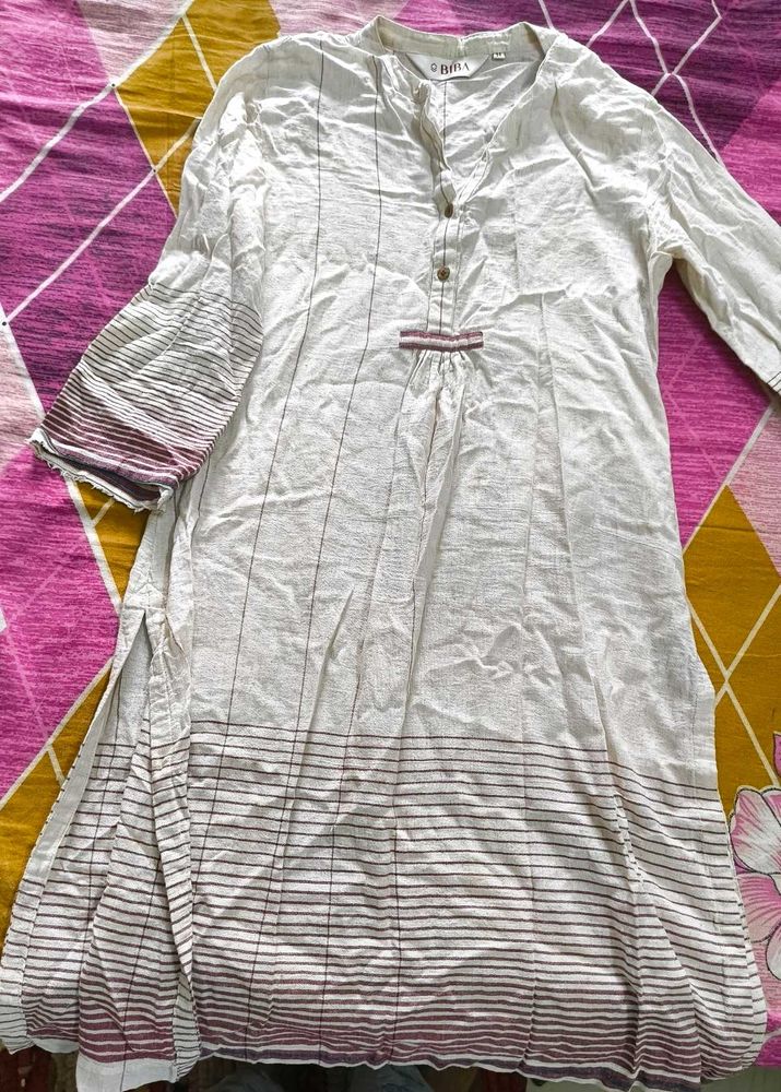 BIBA maroon Striped khadi Cotton Kurta