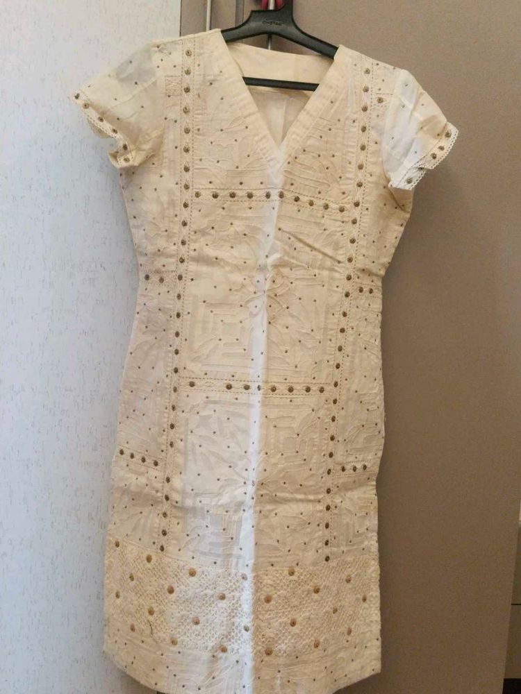 Elegant Cream Ethnic kurti with Studs