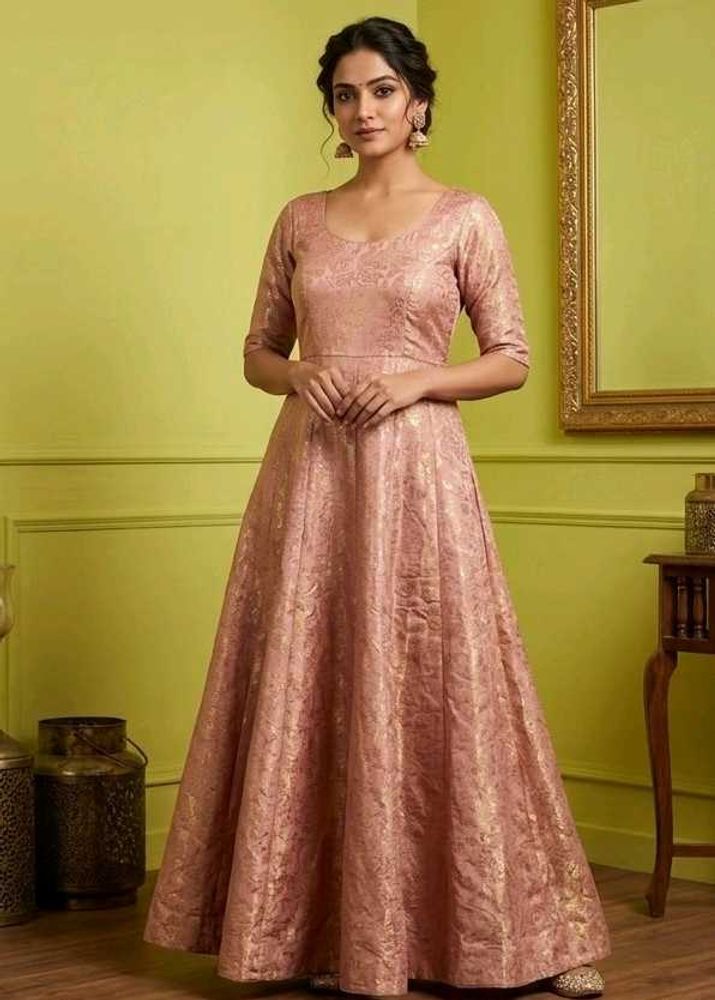 Brocade pink anarkali kurta