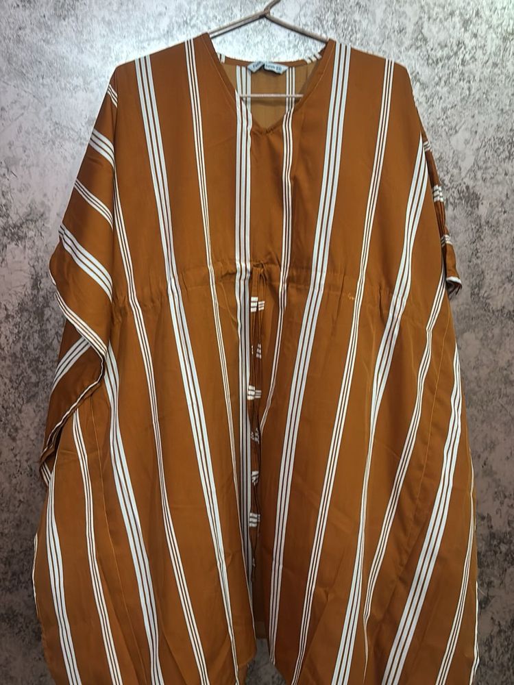 Brown Striped Kaftan Tunic